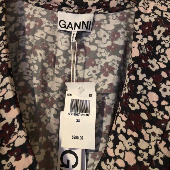 NWT Ganni phantom floral printed midi wrap dress - Picture 8 of 10